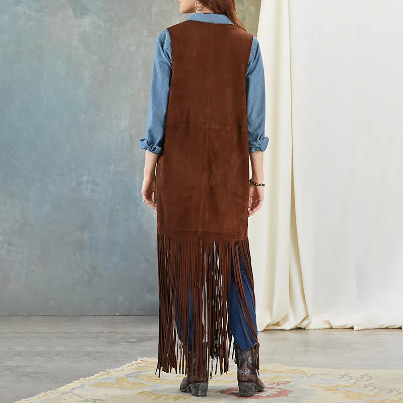 Fashion Vintage Tassel Sleeveless Vest Coat