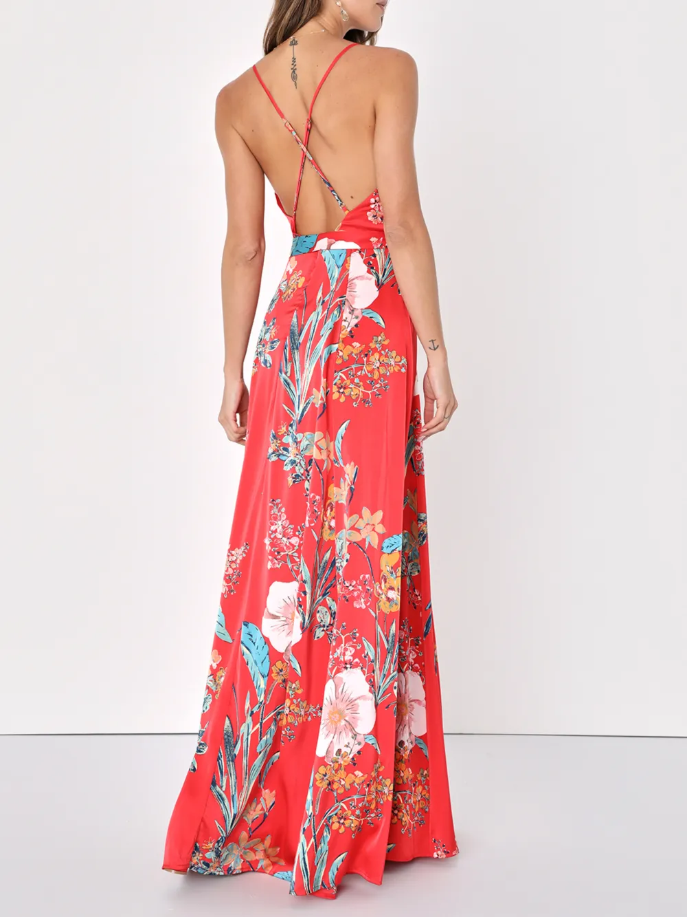 Still the One Red Floral Print Satin Maxi Dress