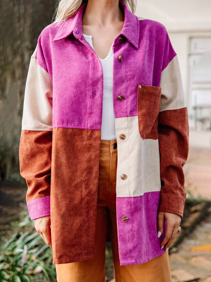 Pink Colorblock Corduroy Shacket