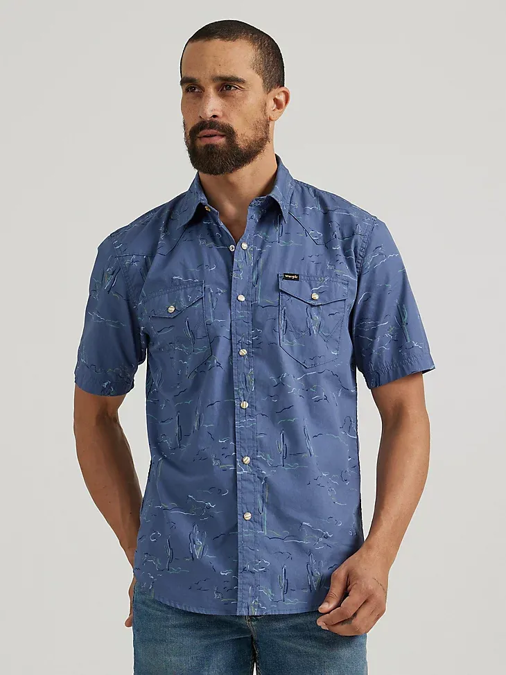 MEN'S SHORT SLEEVE PRINTED SHIRT IN CACTUS COWBOY GREEN