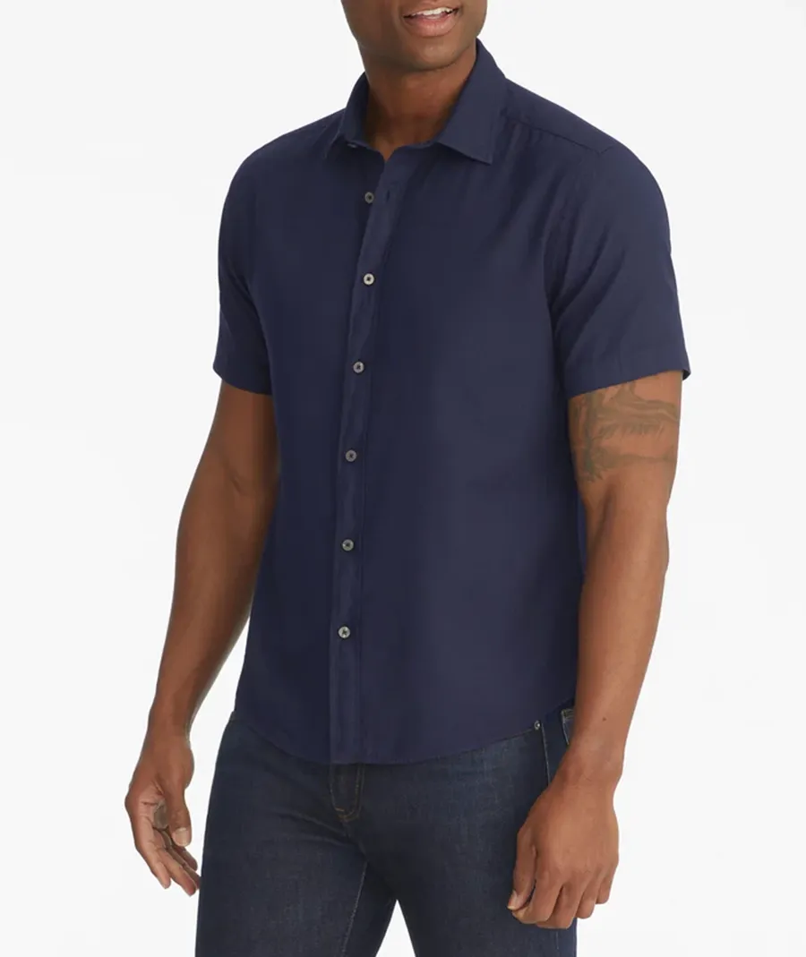 Dark Blue Tight-Fitting Men's Style Blouse