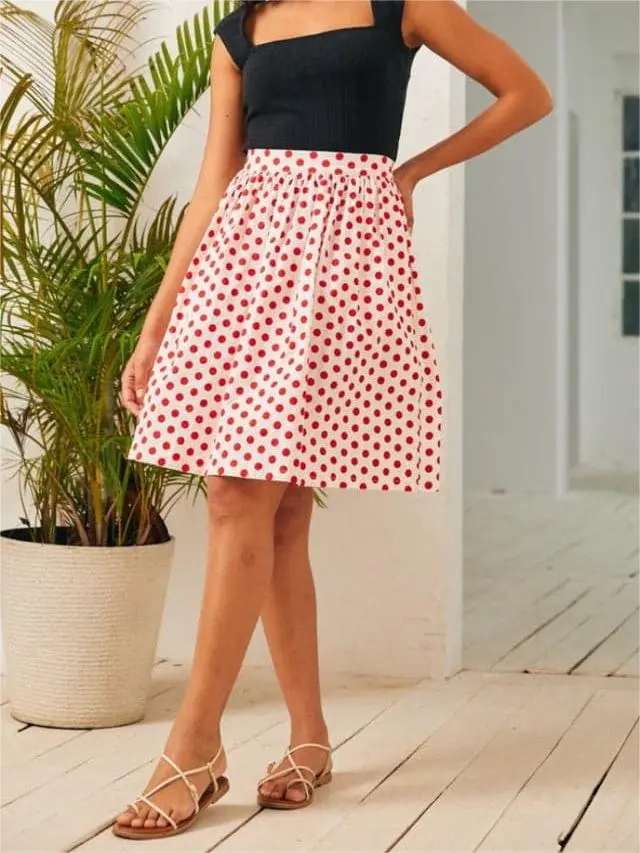 Red Dot Printed Skirt