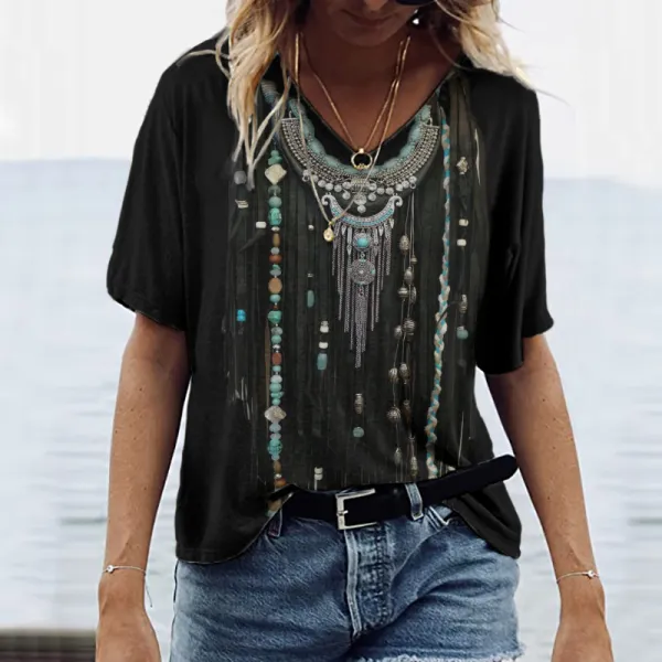 Vintage Western Fringed Turquoise Print T-Shirt