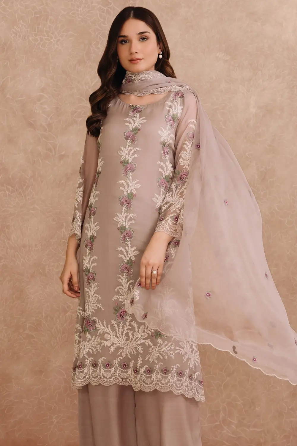 2 Pcs Embroidered Pure Chiffon Suit