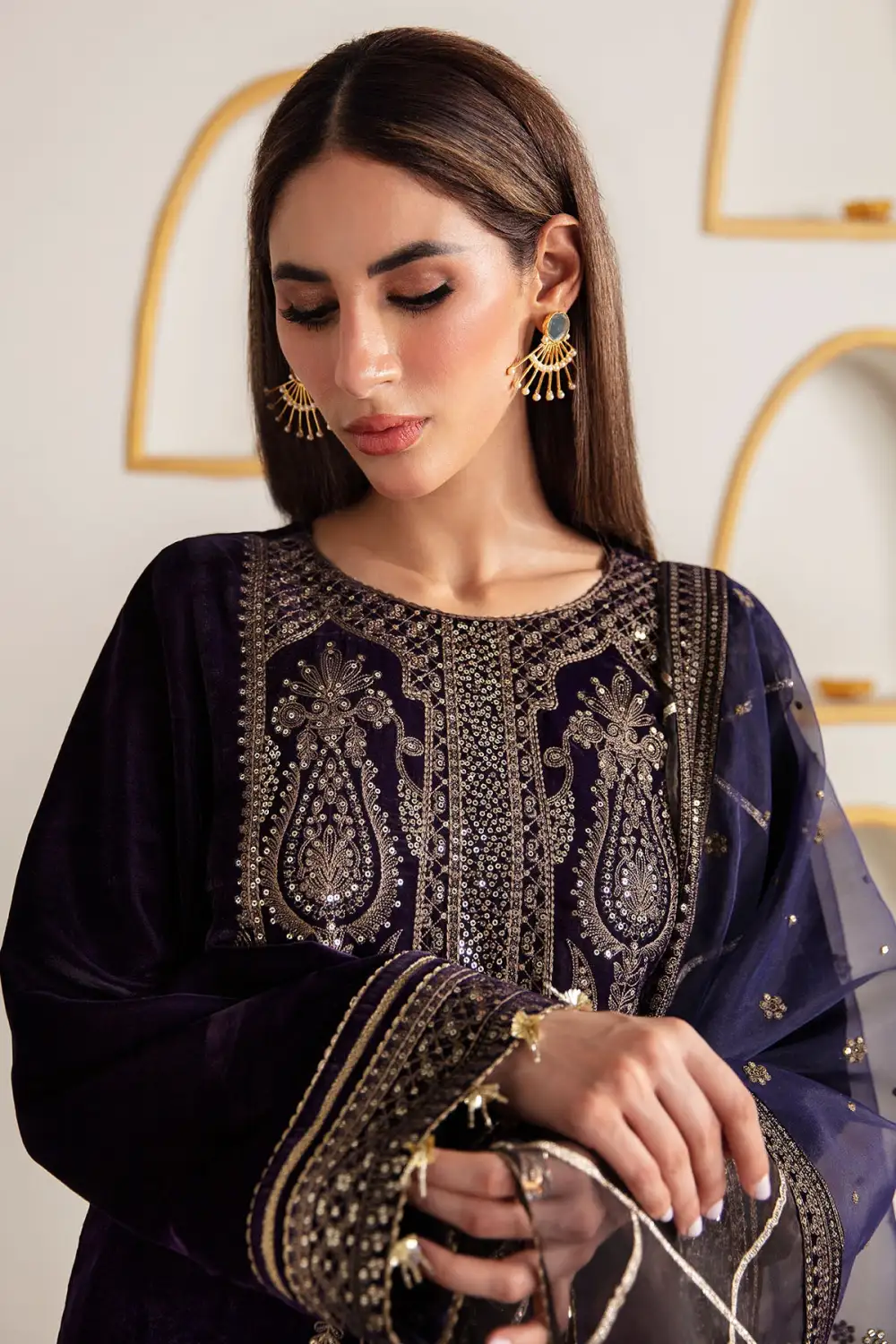 Embroidered Velvet Formal Sets