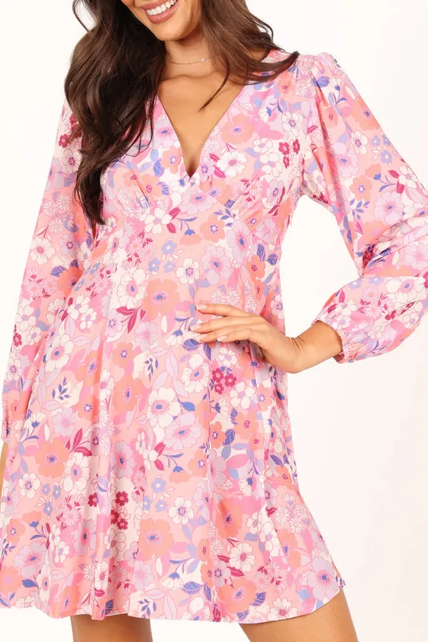 FINNICK LONG SLEEVE MINI DRESS - PINK FLORAL