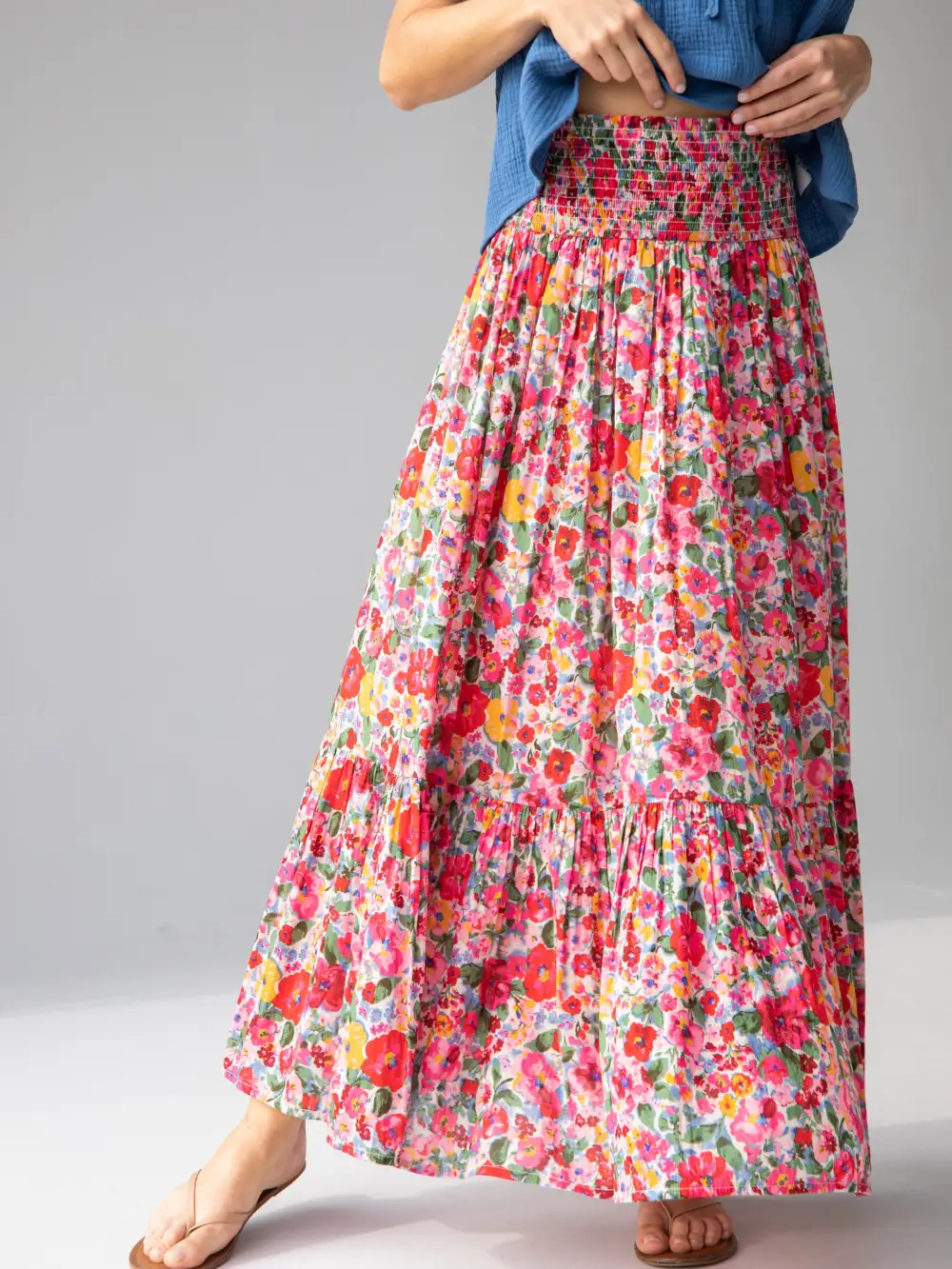 Flora Cotton Convertible Maxi Skirt - Bright Pink Floral