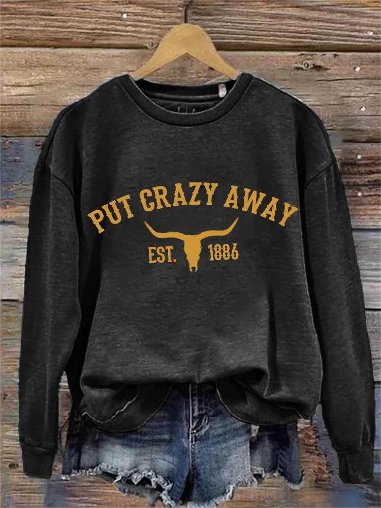 Put Crazy Away Bull Skull Graphic Washed Sweatshirt