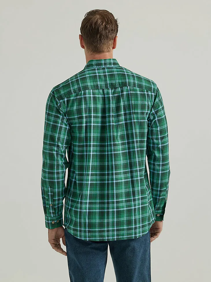 WRANGLER RUGGED WEAR® LONG SLEEVE EASY CARE PLAID BUTTON-DOWN SHIRT IN GREEN NAVY