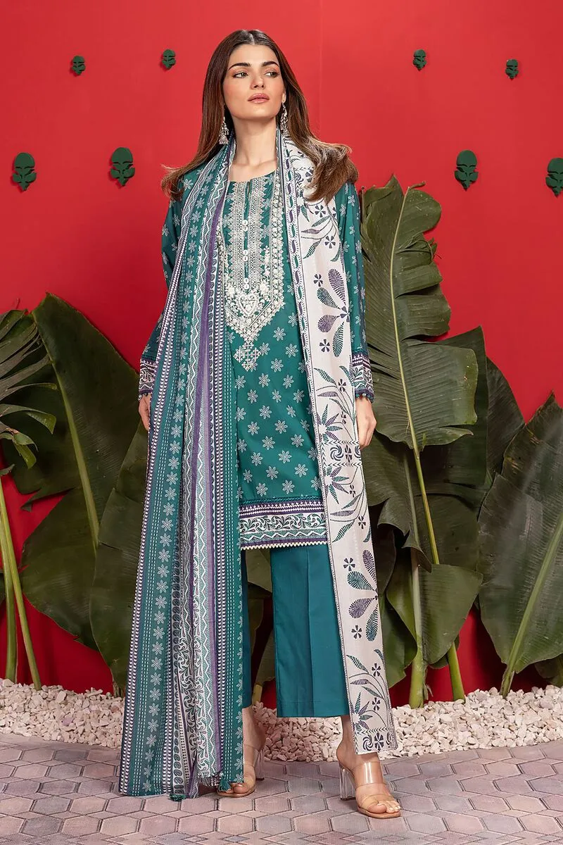 3 Piece Kurta Embroidered | Dupatta& Bottom & Tops | Color dark green