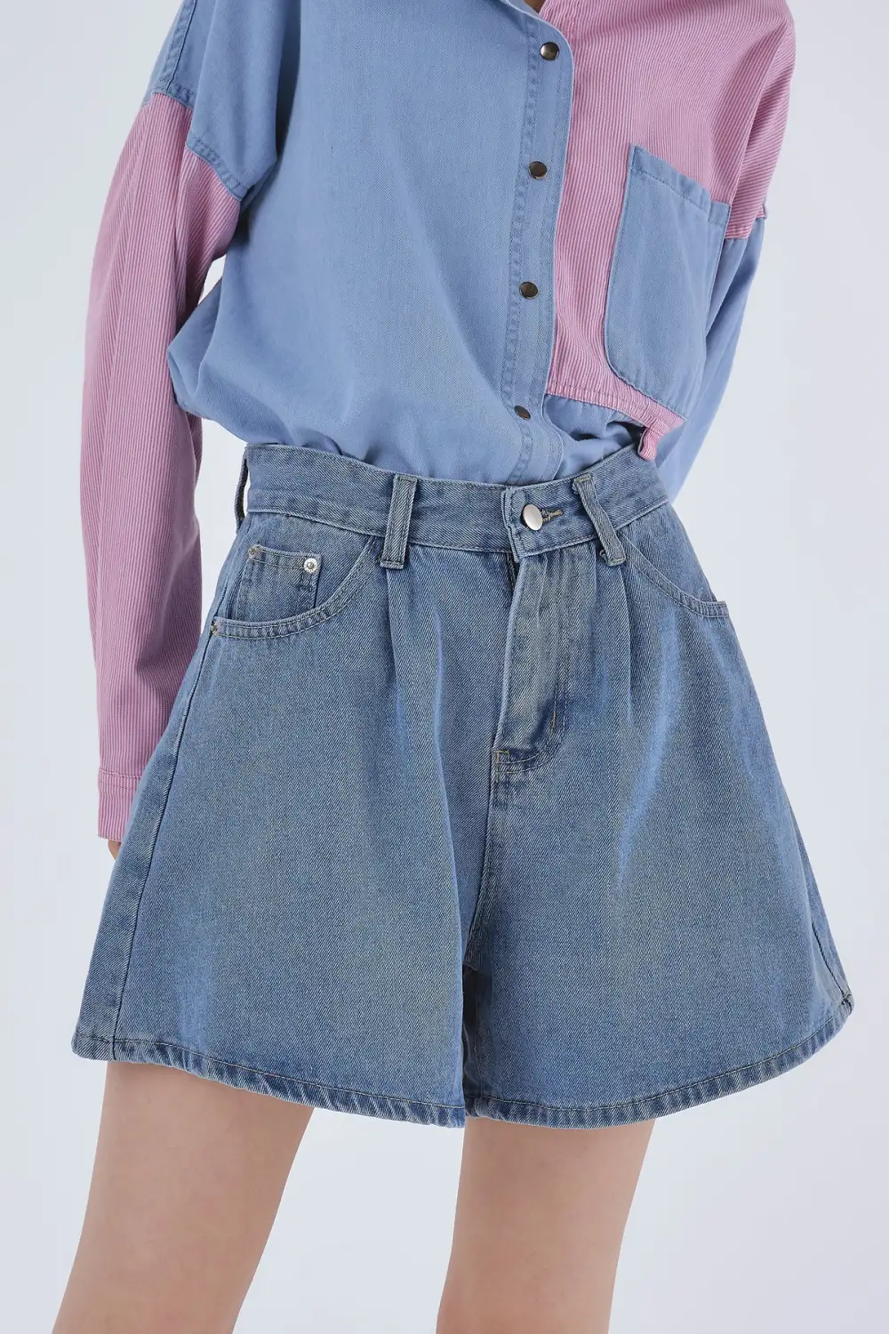 Zoe Pintucked Denim Shorts