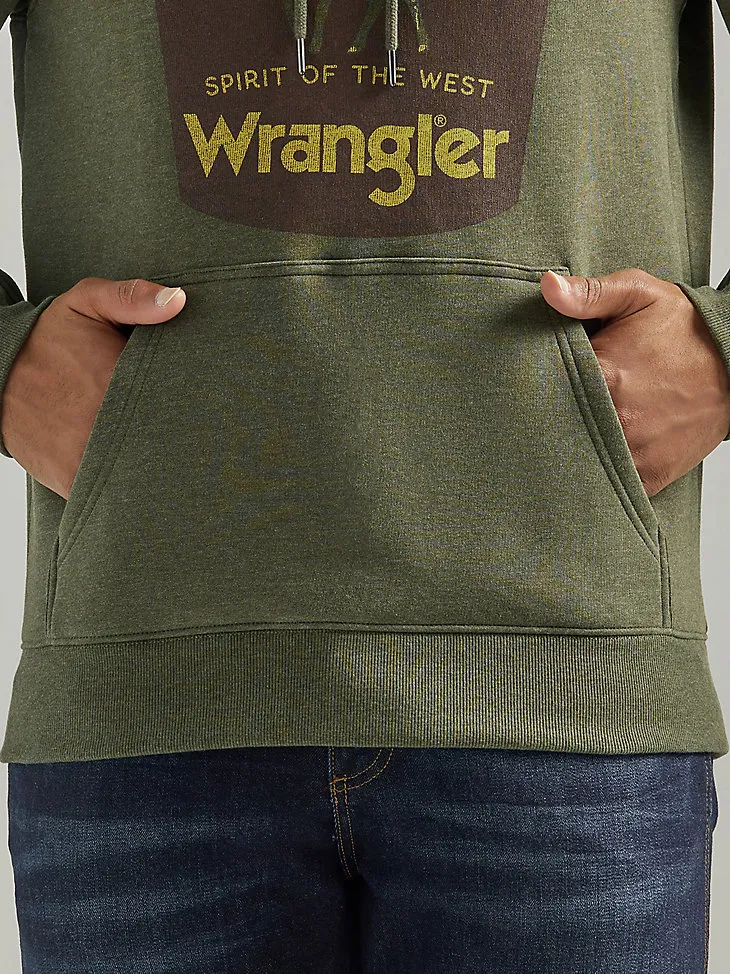 MEN'S WRANGLER FRONT ANIMAL LOGO PULLOVER HOODIE IN CAVIAR HEATHER