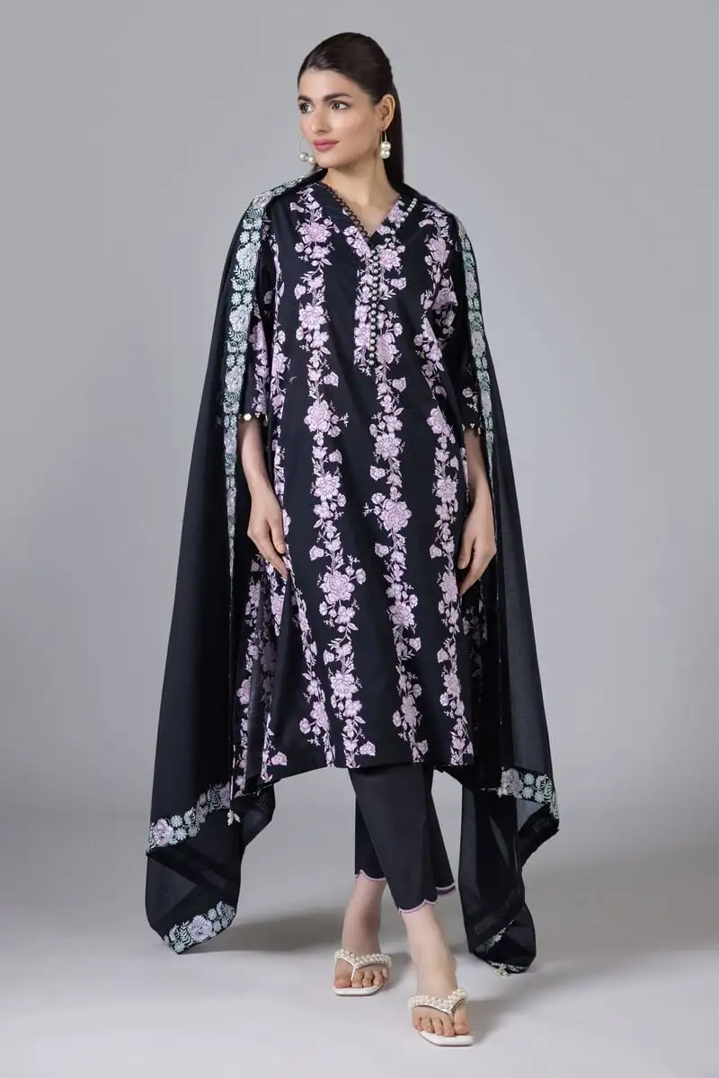 3 Piece Kurta Embroidered | Dupatta& Bottom & Tops | Color Purple