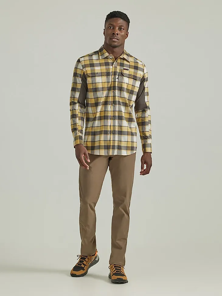 ATG BY WRANGLER™ PLAID MIXED MATERIAL SHIRT IN TRAVERTINE