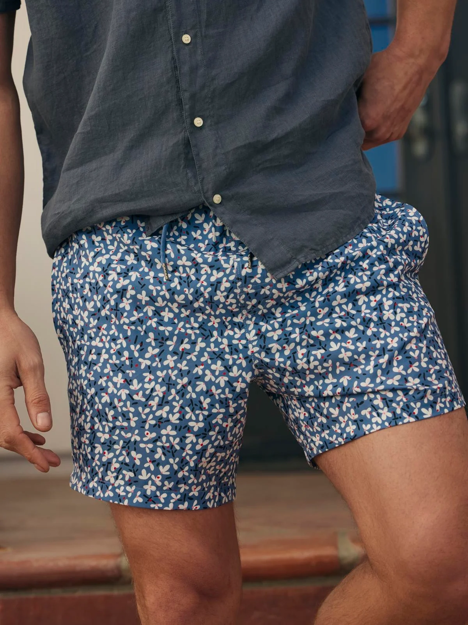 Floral Print Drawstring Swim Trunks