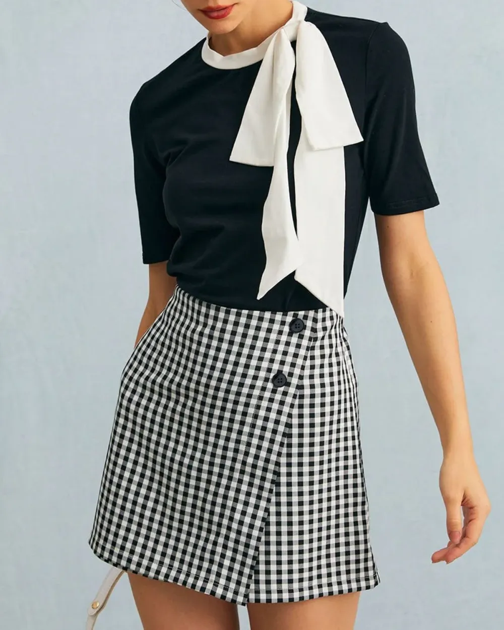 Short black plaid skirt