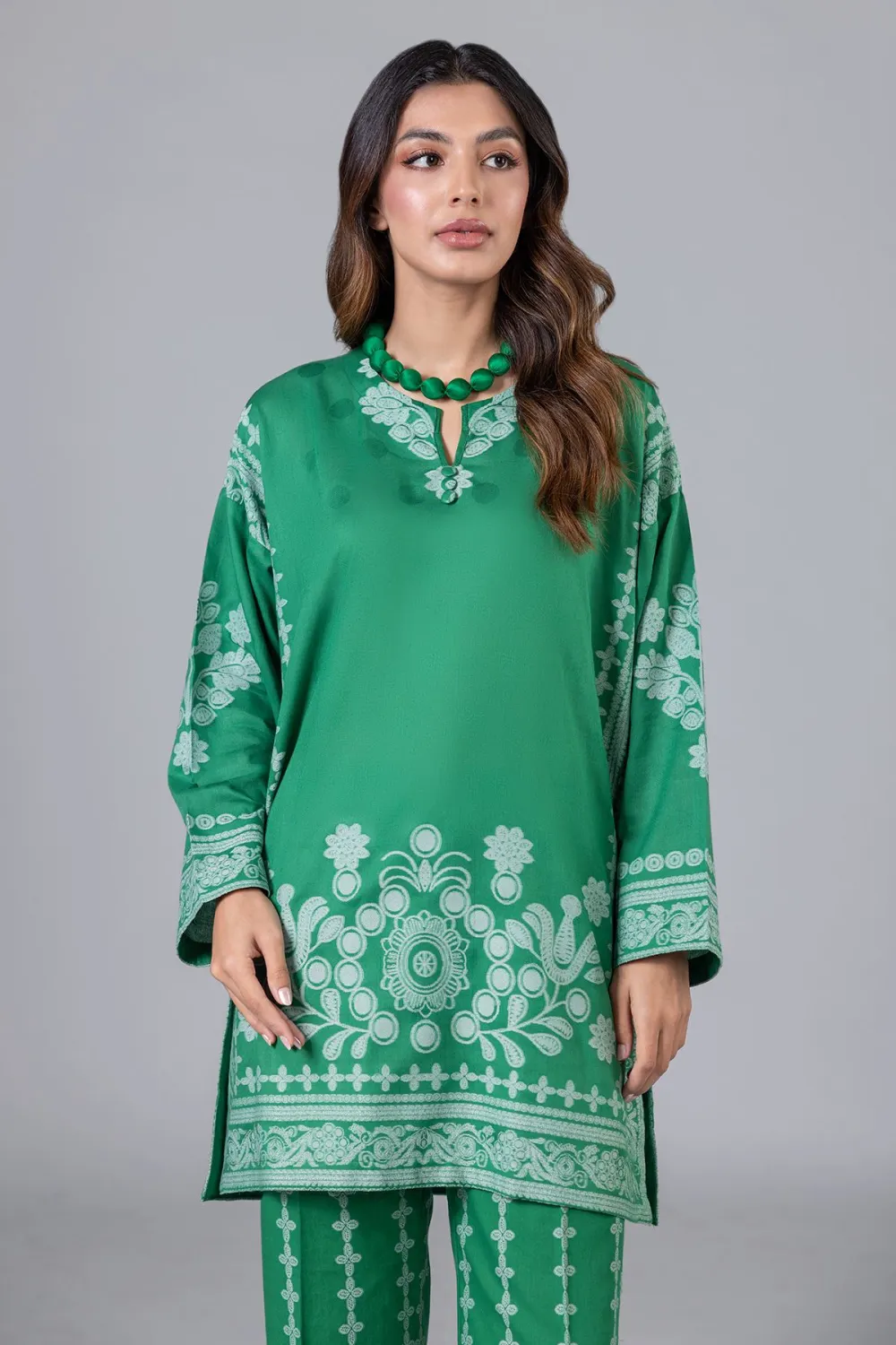 3 Piece Kurta Embroidered | Dupatta& Bottom & Tops | Color Green