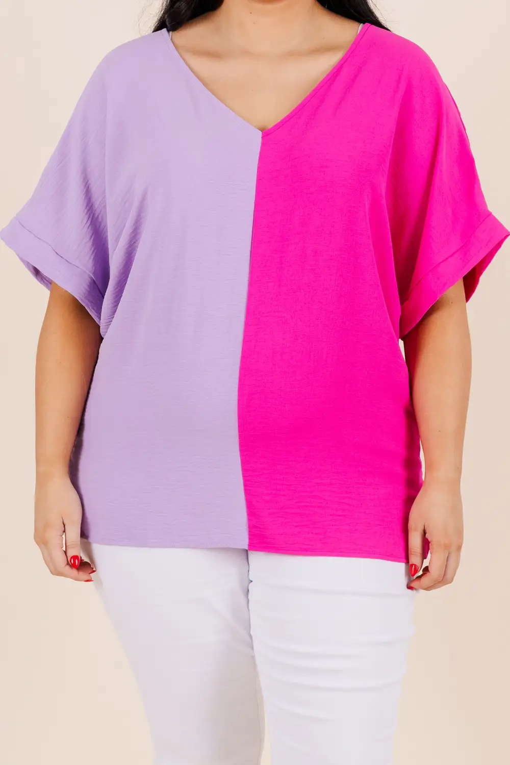 Double Dose of Color Top, Lilac/Hot Pink