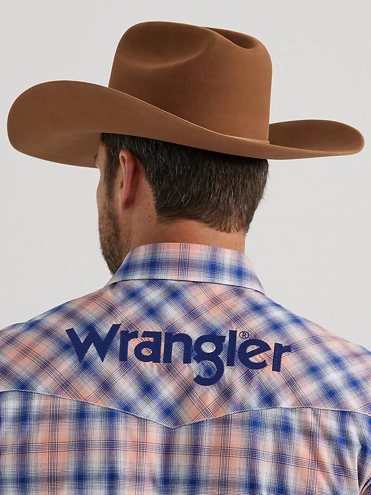 MEN'S WRANGLER® LOGO LONG SLEEVE WESTERN SNAP SHIRT IN LARK PLAID