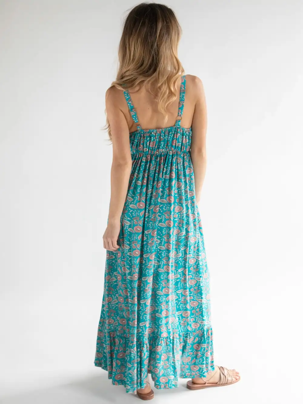 Elizabeth Maxi Dress - Teal Floral Vines