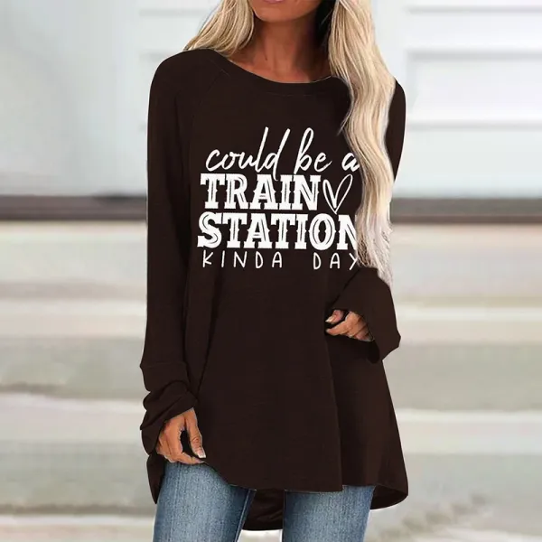 Round Neck Letter Printed Long Sleeve T-Shirt