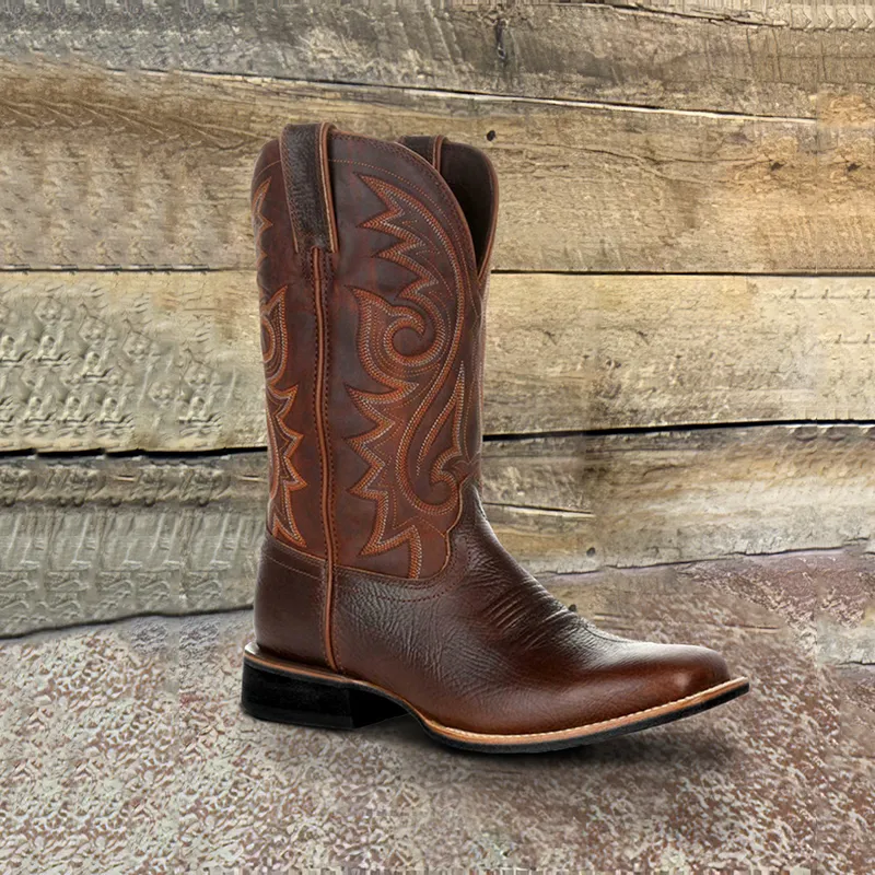 Western Tall Vintage Embroidered Broad Toe Cowboy Boots