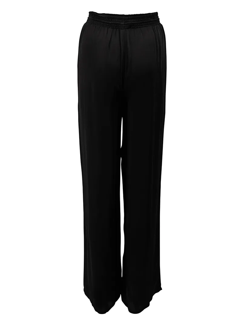 Elastic waist tied wide leg pants