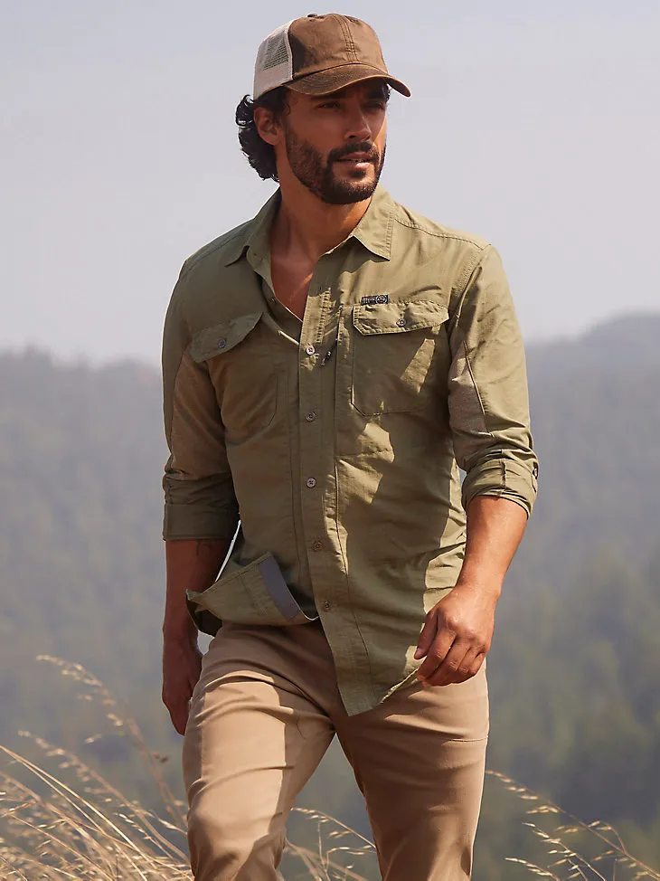 ATG BY WRANGLER™ MEN'S MIX MATERIAL SHIRT IN DUSTY OLIVE