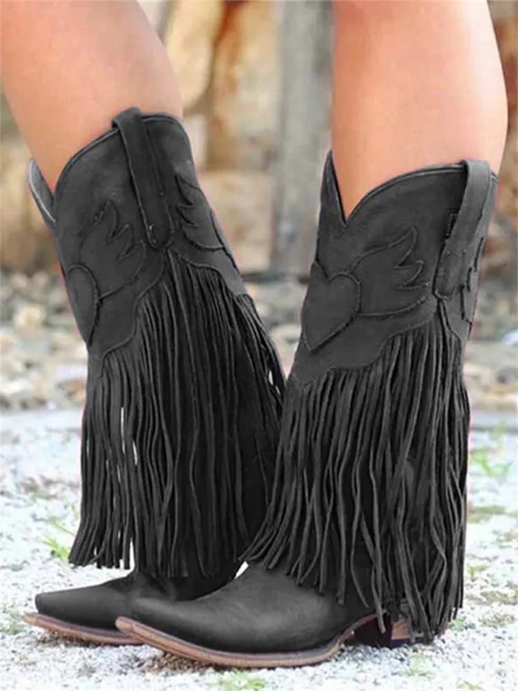 Western Vintage Tassels Cowgirl Boots