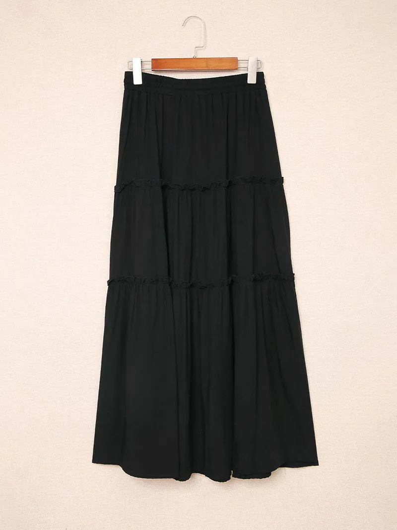 FRILL TIERED DRAWSTRING WAIST MAXI SKIRT