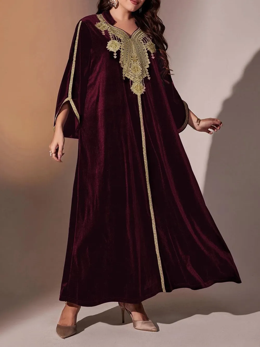 solid color embroidered long sleeve dress