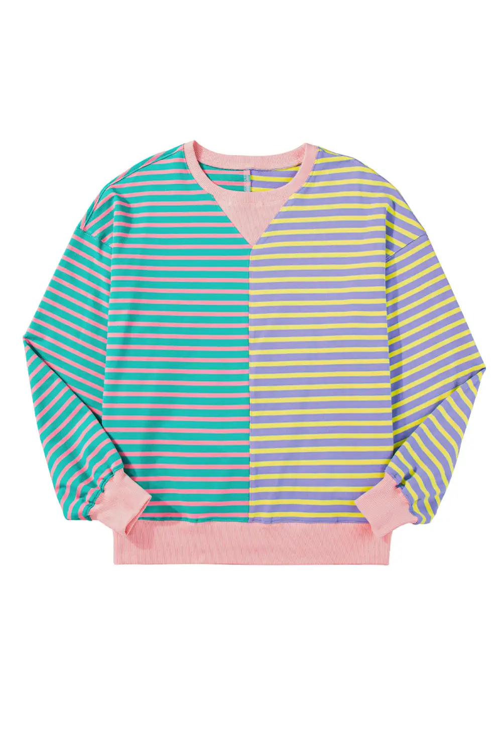 Stripe Colorblock Drop Shoulder Oversize Sweatshirt Pullover