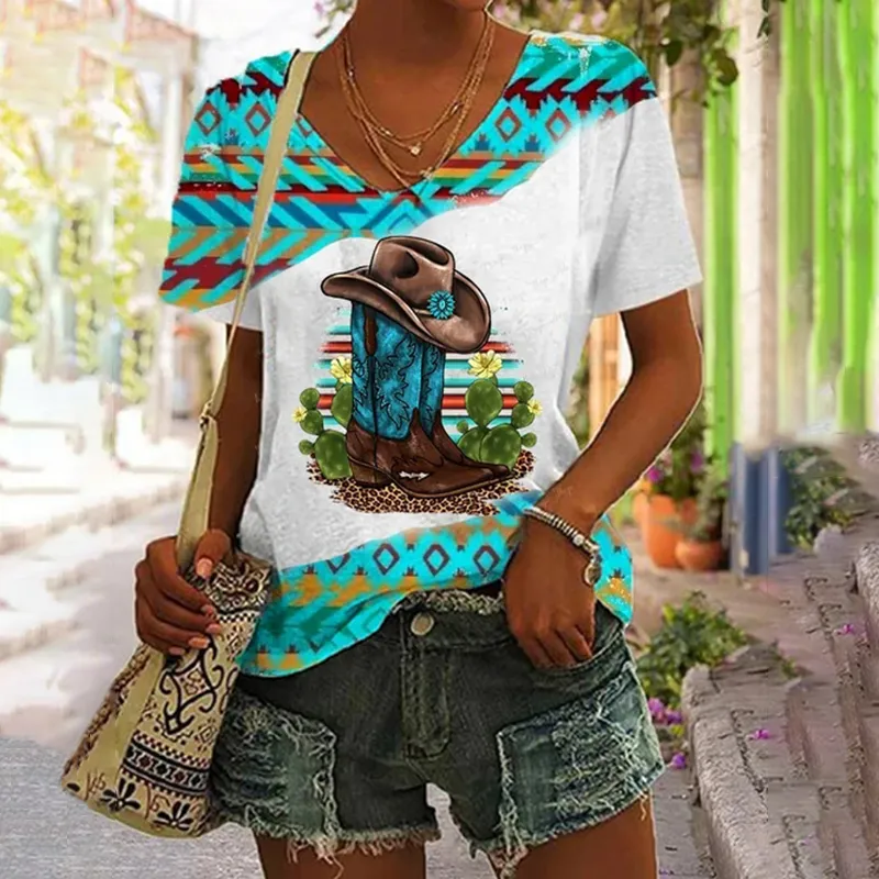 Western Retro Casual Print T-shirt