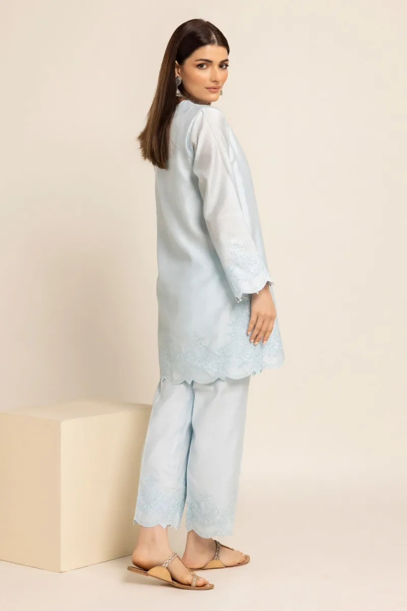 2 Piece Kurta | Embroidered & Pants | Light Blue