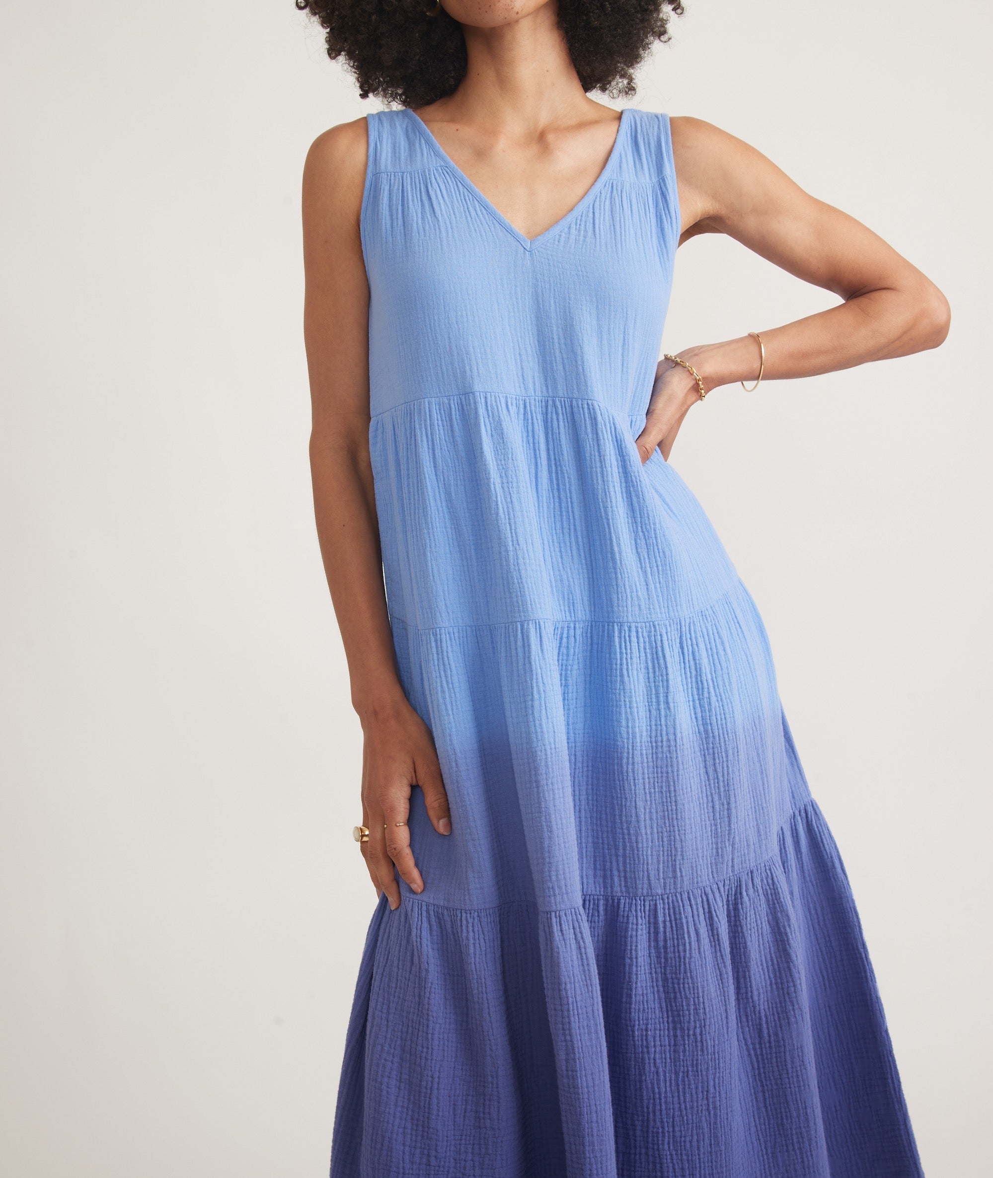 Sapphire Dip Dye Corinne Double Cloth Maxi Dress