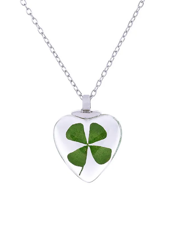 Transparent Water Drop Clover Necklace