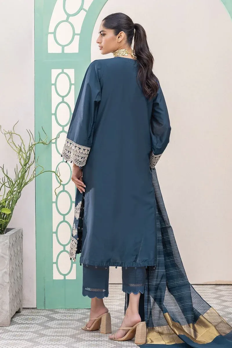 3 Piece Kurta Embroidered | Dupatta& Bottom & Tops | Color Navy blue