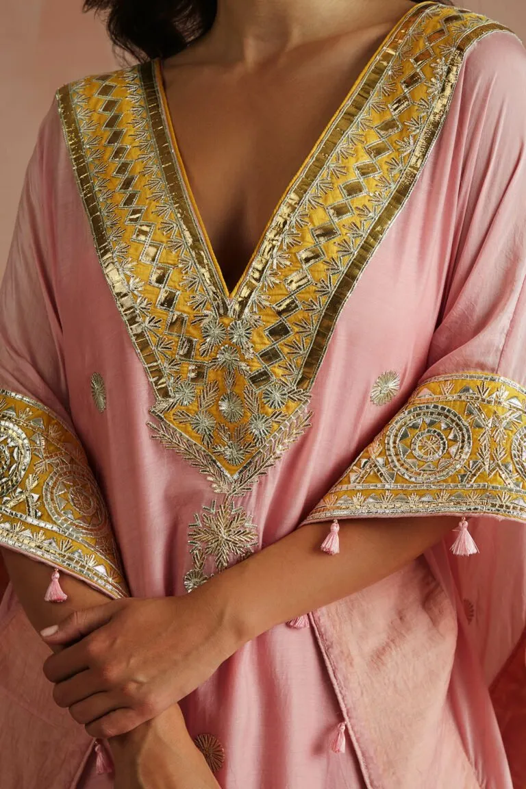 Blush Pink Gota Embroidered Kaftan