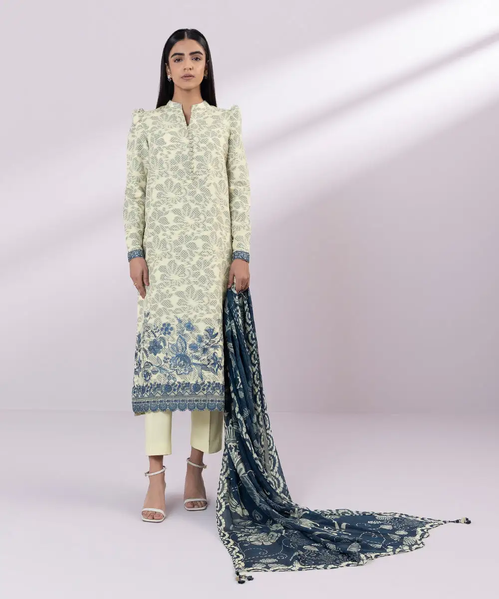 3 Piece - Embroidered Jacquard Suit