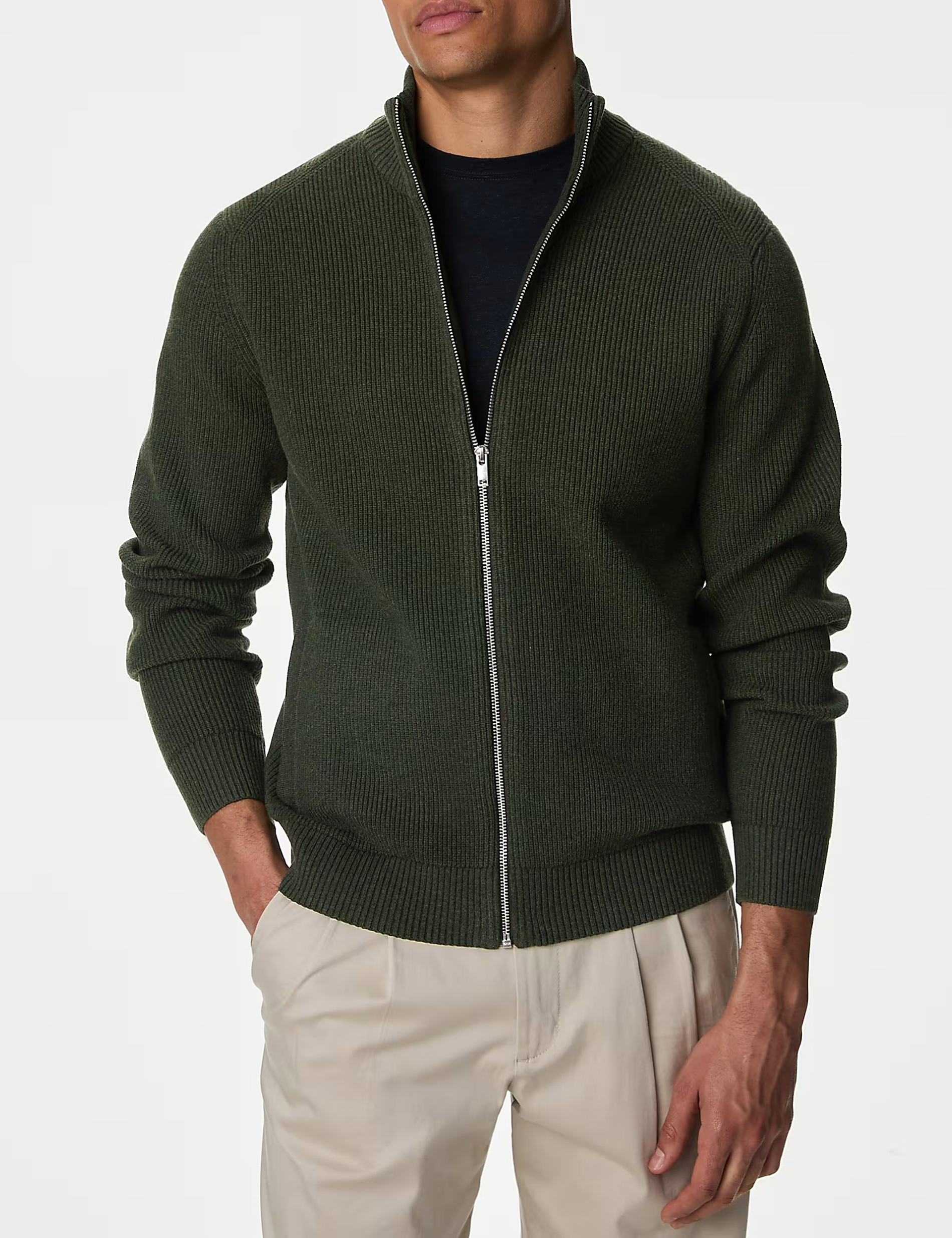 Casual Cotton Blend Funnel Neck Zip Up Jumper