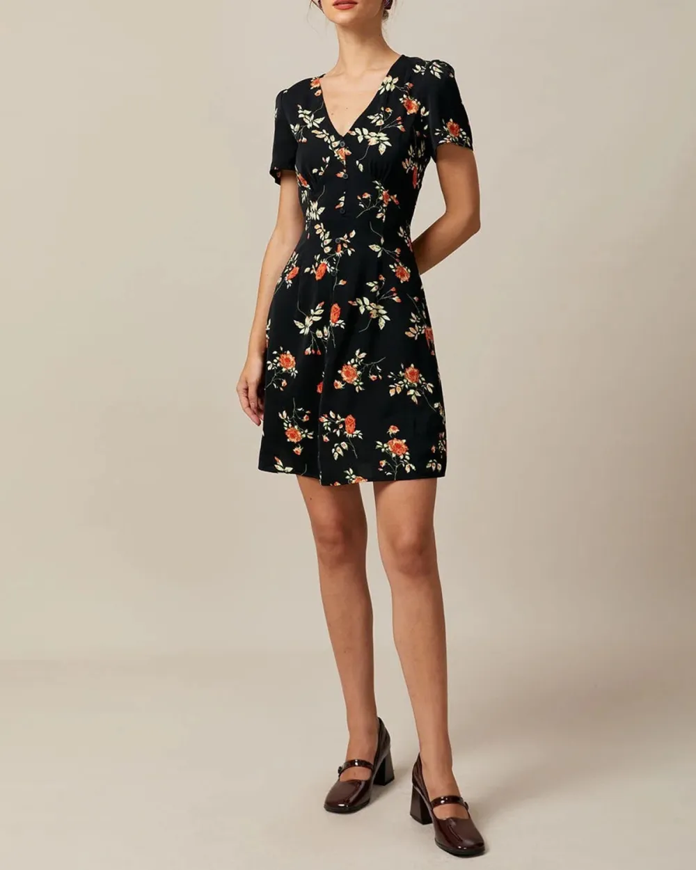 Black Vintage Print Short Dress