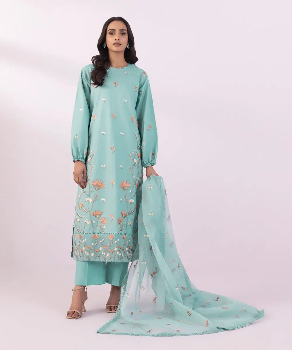 3 Piece - Embroidered Zari Lawn Suit