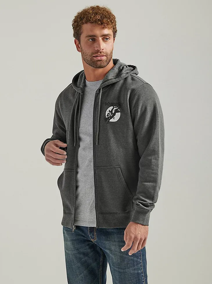 MEN'S WRANGLER BACK GRAPHIC LOGO FULL ZIP HOODIE IN MIDNIGHT NAVY HEATHER