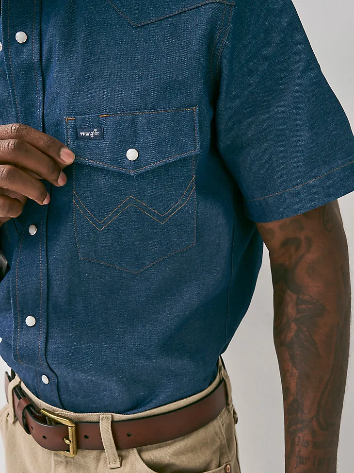 COWBOY CUT® FIRM FINISH DENIM SHORT SLEEVE WORK WESTERN SHIRT IN RIGID INDIGO