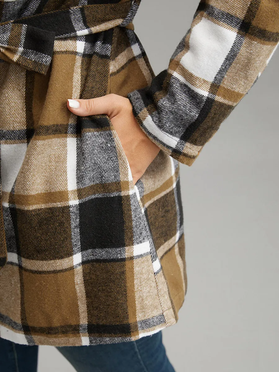 Plus-size women's elegant plaid coat