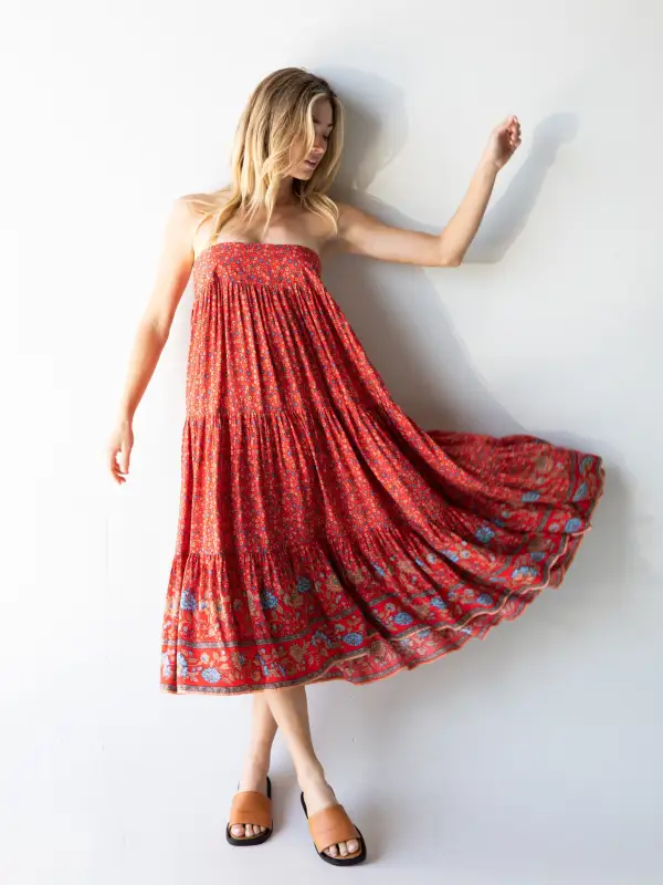 Hanna Convertible Maxi Skirt - Red Ditsy