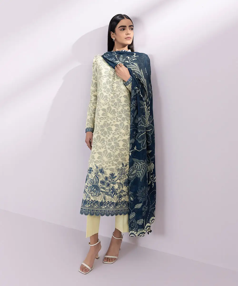 3 Piece - Embroidered Jacquard Suit