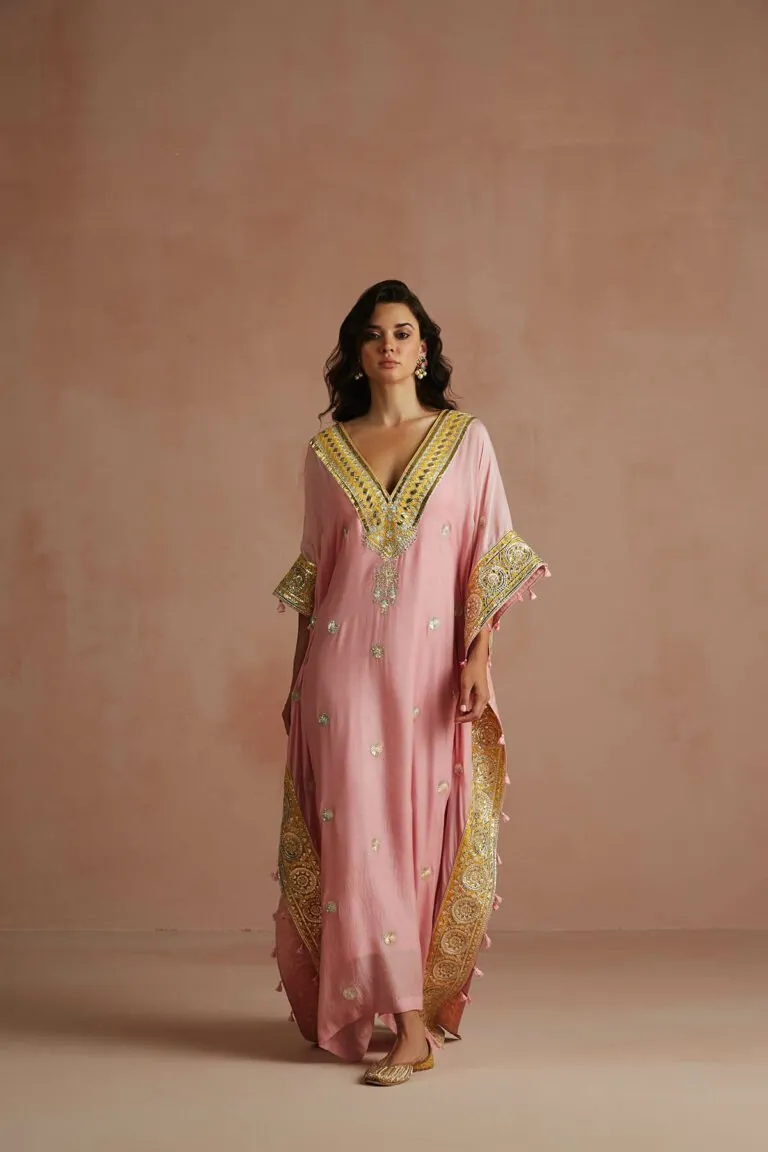 Blush Pink Gota Embroidered Kaftan