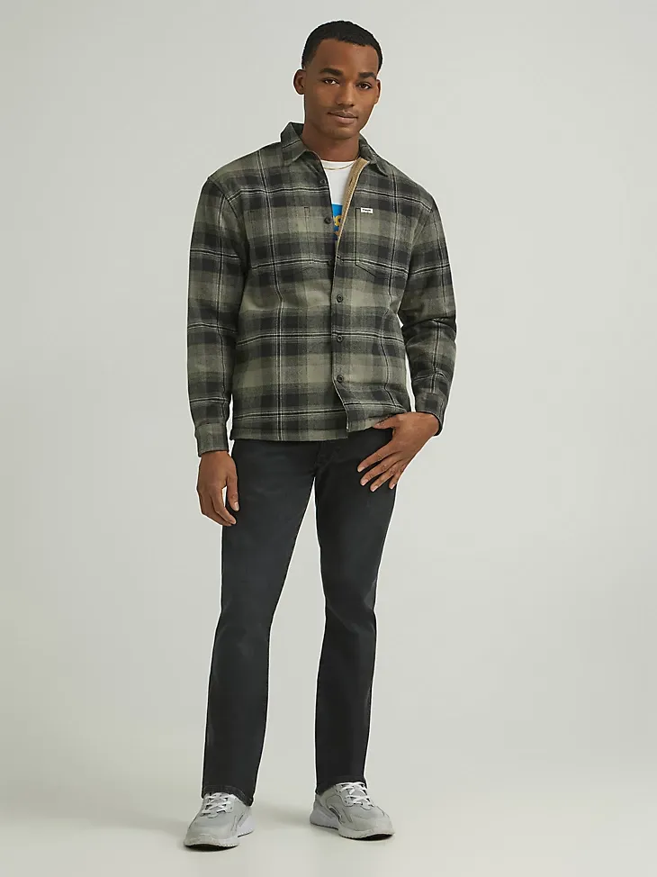 MEN'S SHERPA LINED PLAID OVERSHIRT IN DEEP DEPTHS GREEN