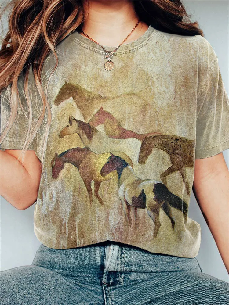 Horse Oil Painting Art Print Vintage T-shirt